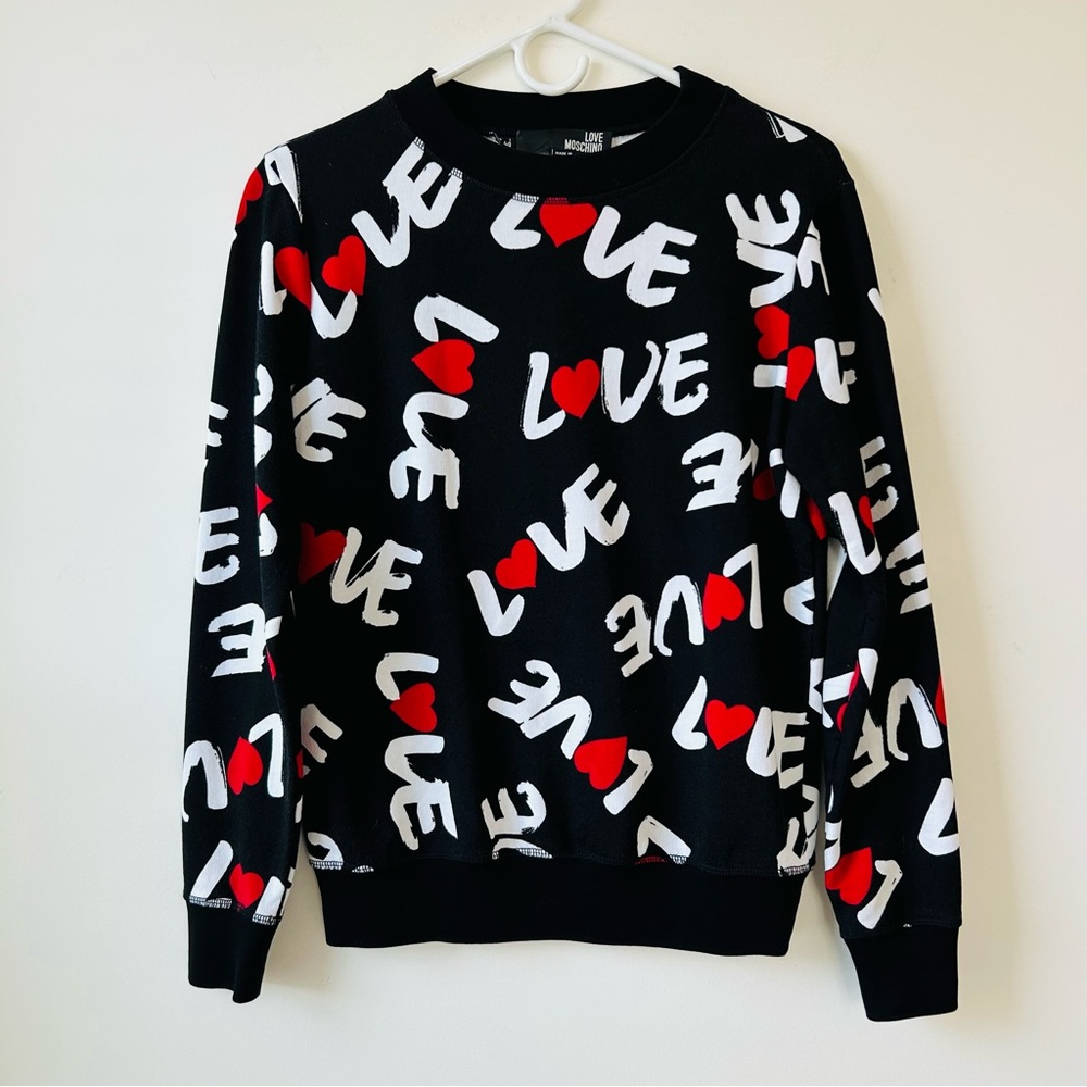 Love Moschino Multi Love Heart Logo Sweater Pullover Sz US 4 Colorful Valentines